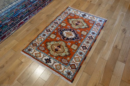 Hand-Knotted Indo Kazak Rug From India