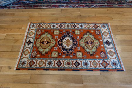Hand-Knotted Indo Kazak Rug From India