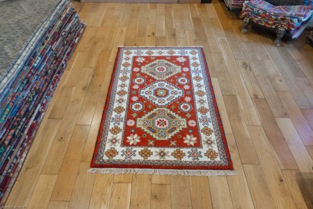 Hand-Knotted Indo Kazak Rug From India