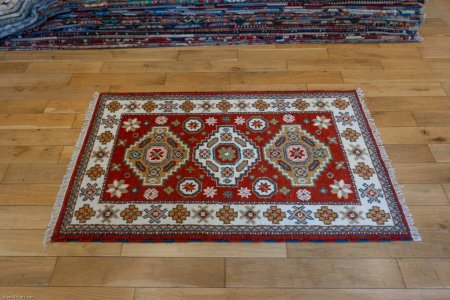 Hand-Knotted Indo Kazak Rug From India