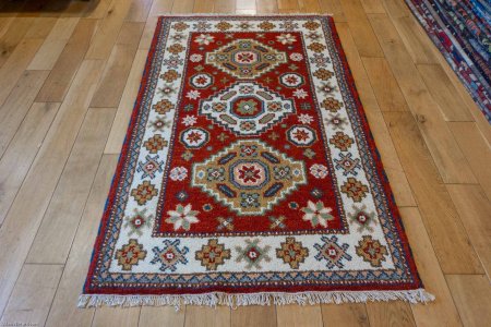 Hand-Knotted Indo Kazak Rug From India