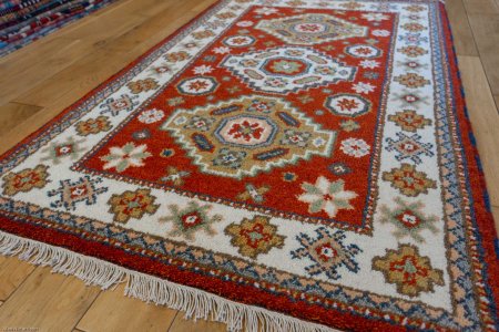 Hand-Knotted Indo Kazak Rug From India