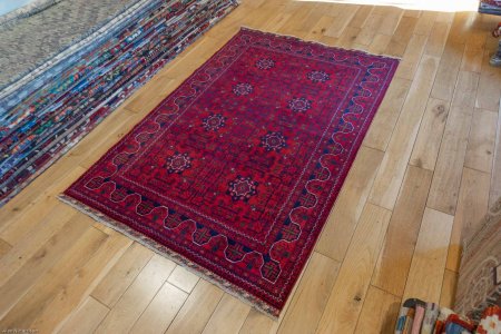 Hand-Knotted Kundoz Rug From Afghanistan