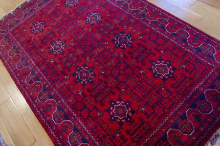 Hand-Knotted Kundoz Rug From Afghanistan