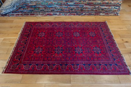 Hand-Knotted Kundoz Rug From Afghanistan