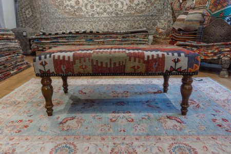 Hand-Made Anatolian Kilim Stool From Turkey