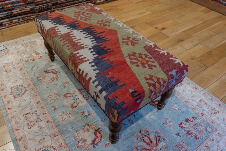 Hand-Made Anatolian Kilim Stool From Turkey