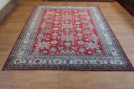 Hand-Knotted Kazak Rug From Afghanistan