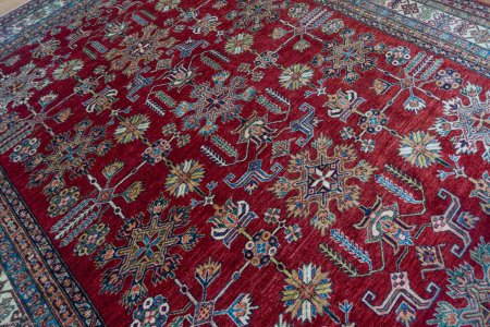 Hand-Knotted Kazak Rug From Afghanistan