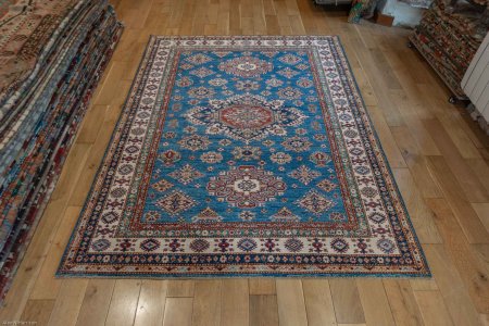 Hand-Knotted Kazak Rug From Afghanistan