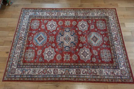 Hand-Knotted Kazak Rug From Afghanistan