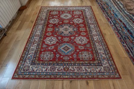 Hand-Knotted Kazak Rug From Afghanistan
