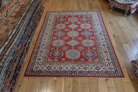 Hand-Knotted Kazak Rug From Afghanistan