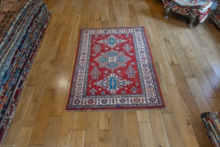 Hand-Knotted Kazak Rug From Afghanistan