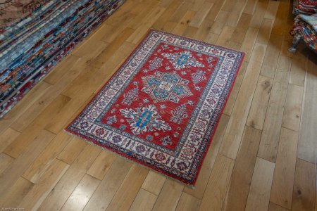 Hand-Knotted Kazak Rug From Afghanistan