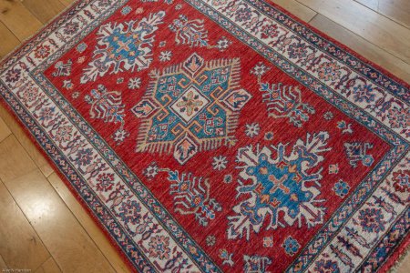 Hand-Knotted Kazak Rug From Afghanistan