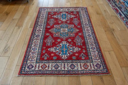 Hand-Knotted Kazak Rug From Afghanistan