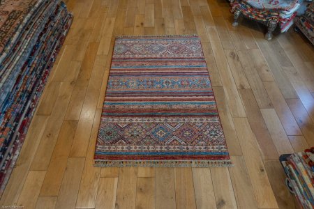 Hand-Knotted Khorjin Rug From Afghanistan