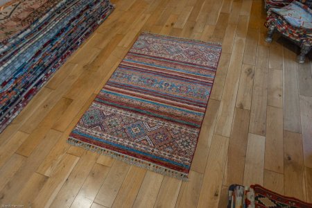 Hand-Knotted Khorjin Rug From Afghanistan