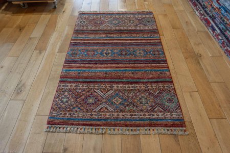 Hand-Knotted Khorjin Rug From Afghanistan
