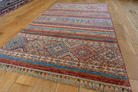 Hand-Knotted Khorjin Rug From Afghanistan