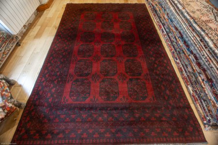 Hand-Knotted Aqcha Rug From Afghanistan