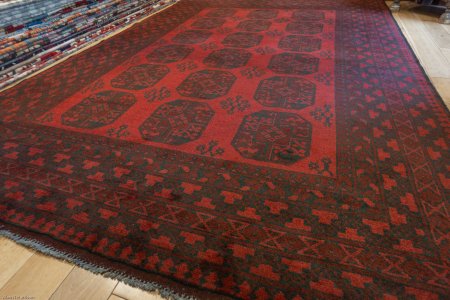 Hand-Knotted Aqcha Rug From Afghanistan