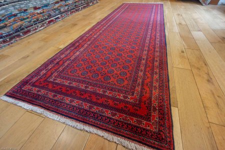 Hand-Knotted Kundoz Runner From Afghanistan