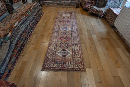 Hand-Knotted Kazak Runner From Afghanistan