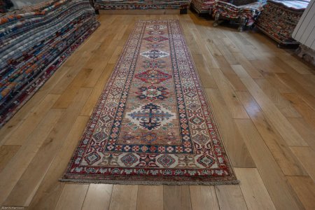 Hand-Knotted Kazak Runner From Afghanistan