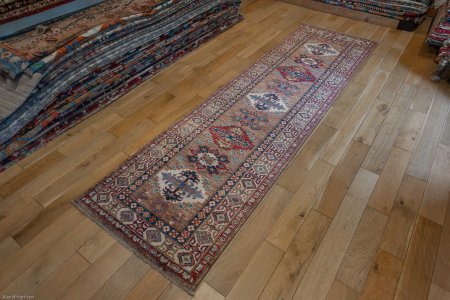 Hand-Knotted Kazak Runner From Afghanistan