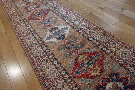 Hand-Knotted Kazak Runner From Afghanistan