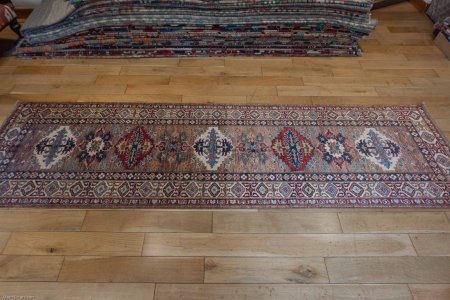 Hand-Knotted Kazak Runner From Afghanistan
