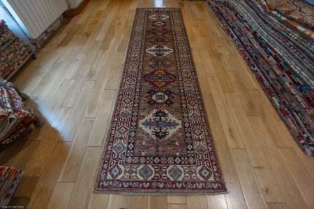 Hand-Knotted Kazak Runner From Afghanistan