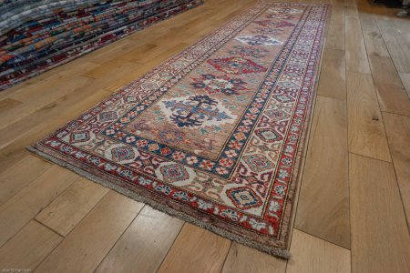 Hand-Knotted Kazak Runner From Afghanistan