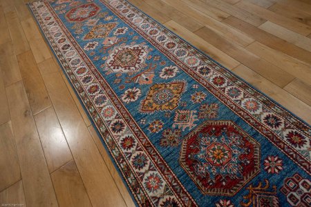 Hand-Knotted Kazak Runner From Afghanistan