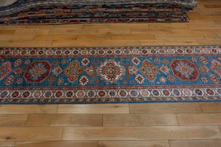 Hand-Knotted Kazak Runner From Afghanistan