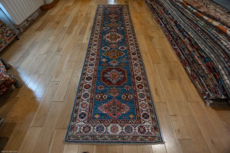 Hand-Knotted Kazak Runner From Afghanistan