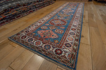 Hand-Knotted Kazak Runner From Afghanistan