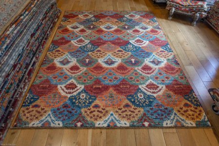 Hand-Knotted Fine Ikat Rug From Afghanistan