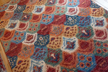 Hand-Knotted Fine Ikat Rug From Afghanistan