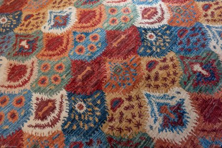 Hand-Knotted Fine Ikat Rug From Afghanistan