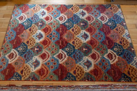 Hand-Knotted Fine Ikat Rug From Afghanistan