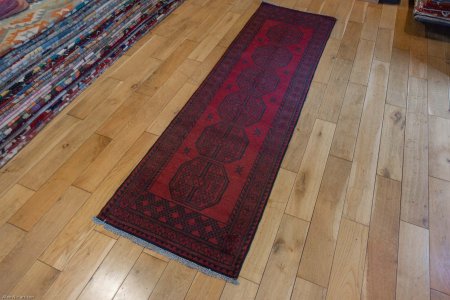 Hand-Knotted Aqcha Runner From Afghanistan