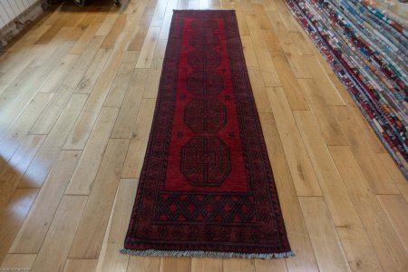 Hand-Knotted Aqcha Runner From Afghanistan