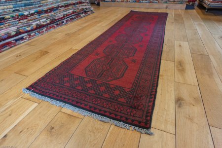 Hand-Knotted Aqcha Runner From Afghanistan