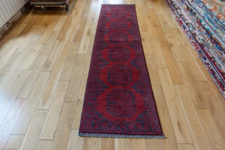 Hand-Knotted Aqcha Runner From Afghanistan