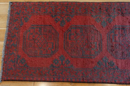 Hand-Knotted Aqcha Runner From Afghanistan