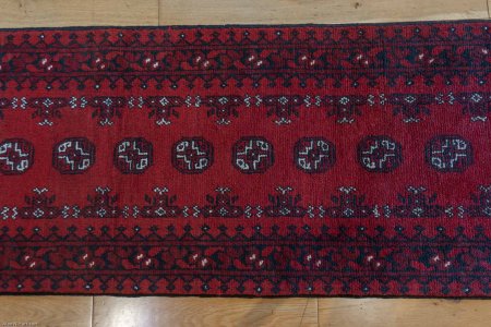 Hand-Knotted Aqcha Runner From Afghanistan