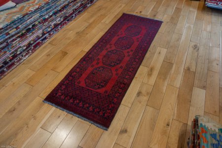 Hand-Knotted Aqcha Runner From Afghanistan